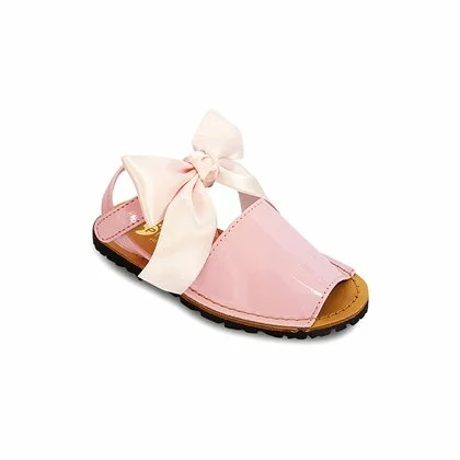 Childrens Synthetic Patent Menorcan Sandals Satin Bow 268 Pink, By Pisable 2 Childrens Synthetic Patent Menorcan Sandals Satin Bow 268 Pink, By Pisable - Image 2