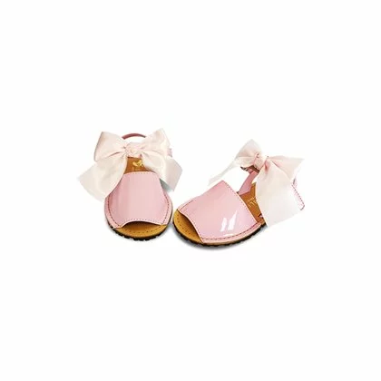 Childrens Synthetic Patent Menorcan Sandals Satin Bow 268 Pink, By Pisable 3 Childrens Synthetic Patent Menorcan Sandals Satin Bow 268 Pink, By Pisable - Image 3