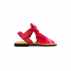 Childrens Synthetic Patent Menorcan Sandals Satin Bow 268 Fucsia, By Pisable