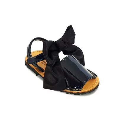 Childrens Synthetic Patent Menorcan Sandals Satin Bow 268 Navy, By Pisable 2 Childrens Synthetic Patent Menorcan Sandals Satin Bow 268 Navy, By Pisable - Image 2