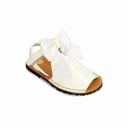 Childrens Synthetic Patent Menorcan Sandals Satin Bow 268 White, By Pisable 2 Childrens Synthetic Patent Menorcan Sandals Satin Bow 268 White, By Pisable - Image 2