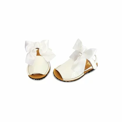 Childrens Synthetic Patent Menorcan Sandals Satin Bow 268 White, By Pisable 3 Childrens Synthetic Patent Menorcan Sandals Satin Bow 268 White, By Pisable - Image 3