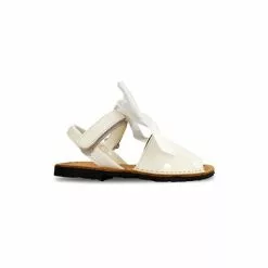 Childrens Synthetic Patent Menorcan Sandals Satin Bow 268 White, By Pisable