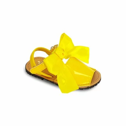 Childrens Synthetic Patent Menorcan Sandals Satin Bow 268 Yellow, By Pisable 2 Childrens Synthetic Patent Menorcan Sandals Satin Bow 268 Yellow, By Pisable - Image 2