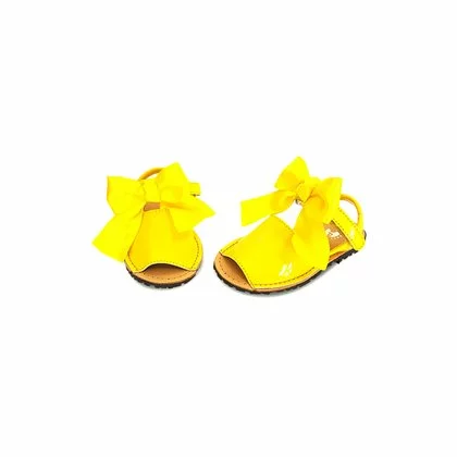 Childrens Synthetic Patent Menorcan Sandals Satin Bow 268 Yellow, By Pisable 3 Childrens Synthetic Patent Menorcan Sandals Satin Bow 268 Yellow, By Pisable - Image 3