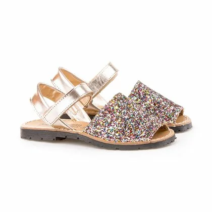 Girls Leather And Glitter Menorcan Sandals Velcro 203 Multicolor, By AngelitoS 2 Girls Leather And Glitter Menorcan Sandals Velcro 203 Multicolor, By AngelitoS - Image 2