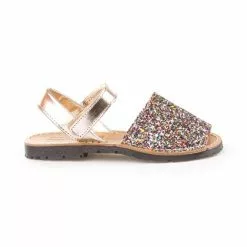 Girls Leather And Glitter Menorcan Sandals Velcro 203 Multicolor, By AngelitoS