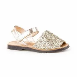 Girls Leather And Glitter Menorcan Sandals Velcro 203 Platinum, By AngelitoS -Sandals Sales Store girls leather and glitter menorcan sandals velcro 203 platinum by angelitos 2