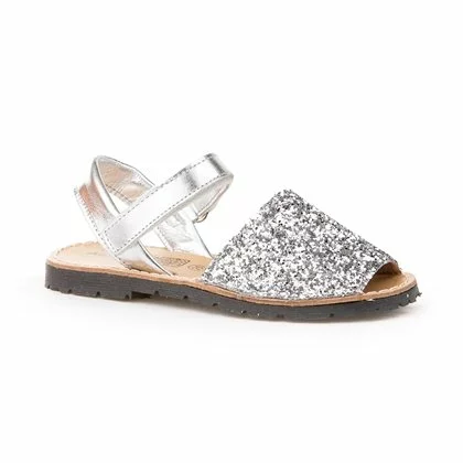 Girls Leather And Glitter Menorcan Sandals Velcro 203 Silver, By AngelitoS 3 Girls Leather And Glitter Menorcan Sandals Velcro 203 Silver, By AngelitoS - Image 3
