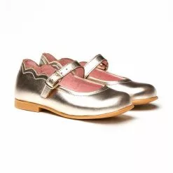 Girls Metallic Leather Mary Jane Shoes Buckle 1100 Platinum, By AngelitoS