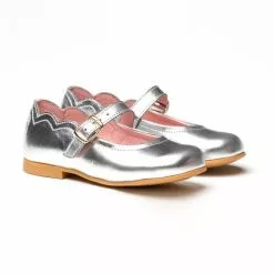 Girls Metallic Leather Mary Jane Shoes Buckle 1100 Silver, By AngelitoS