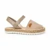 Girls Metallic Nappa Leather And Glitter Suede Menorcan Sandals Padded Insole Velcro 222 Taupe, By AngelitoS