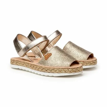 Girls Metallic Nappa Leather And Sack Menorcan Sandals Padded Insole Velcro 223 Platinum, By AngelitoS 2 Girls Metallic Nappa Leather And Sack Menorcan Sandals Padded Insole Velcro 223 Platinum, By AngelitoS - Image 2
