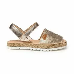 Girls Metallic Nappa Leather And Sack Menorcan Sandals Padded Insole Velcro 223 Platinum, By AngelitoS