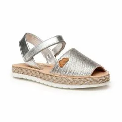 Girls Metallic Nappa Leather And Sack Menorcan Sandals Padded Insole Velcro 223 Silver, By AngelitoS -Sandals Sales Store girls metallic nappa leather and sack menorcan sandals padded insole velcro 223 silver by angelitos 2