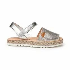Girls Metallic Nappa Leather And Sack Menorcan Sandals Padded Insole Velcro 223 Silver, By AngelitoS