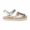 Girls Metallic Nappa Leather Menorcan Sandals Padded Insole Velcro 221 Silver, By AngelitoS