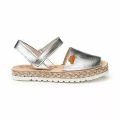 Girls Metallic Nappa Leather Menorcan Sandals Padded Insole Velcro 221 Silver, By AngelitoS
