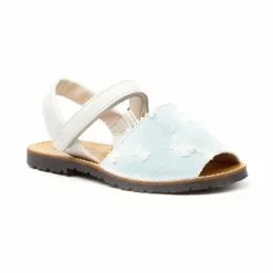 Girls Nappa Leather And Denim Menorcan Sandals Velcro 212 Beige, By AngelitoS -Sandals Sales Store girls nappa leather and denim menorcan sandals velcro 212 beige by angelitos 2