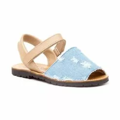 Girls Nappa Leather And Denim Menorcan Sandals Velcro 212 Camel, By AngelitoS -Sandals Sales Store girls nappa leather and denim menorcan sandals velcro 212 camel by angelitos 2