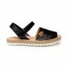 Girls Nappa Leather And Sequins Menorcan Sandals Padded Insole Velcro 224 Black, By AngelitoS