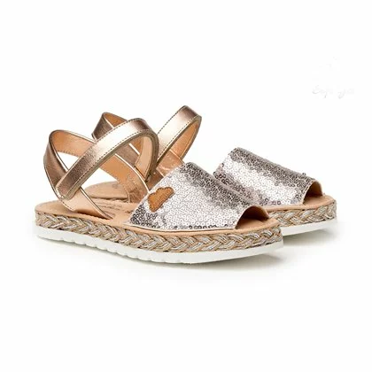 Girls Nappa Leather And Sequins Menorcan Sandals Padded Insole Velcro 224 Nude, By AngelitoS 2 Girls Nappa Leather And Sequins Menorcan Sandals Padded Insole Velcro 224 Nude, By AngelitoS - Image 2