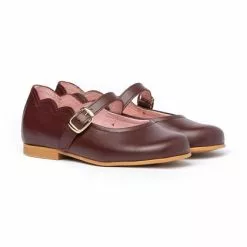Girls Nappa Leather Mary Jane Shoes Buckle 1103 Burgundy, By AngelitoS