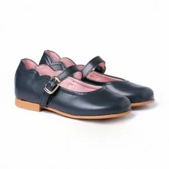 Girls Nappa Leather Mary Jane Shoes Buckle 1103 Navy, By AngelitoS