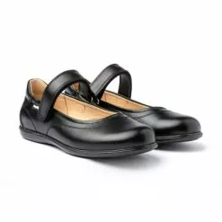 Girls Nappa Leather Mary Jane Shoes Velcro 1512 Black, By AngelitoS