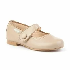 Girls Nappa Leather Mary Jane Shoes Velcro 1512 Camel, By AngelitoS
