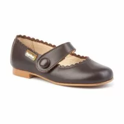 Girls Nappa Leather Mary Jane Shoes Velcro 1512 Chocolate, By AngelitoS