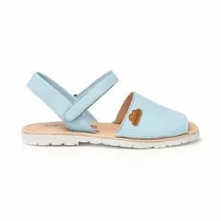 Girls Nappa Leather Menorcan Sandals Padded Insole Velcro 220 Sky Blue, By AngelitoS