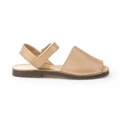 Girls Nappa Leather Menorcan Sandals Velcro 202 Camel, By AngelitoS