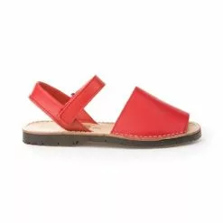 Girls Nappa Leather Menorcan Sandals Velcro 202 Red, By AngelitoS
