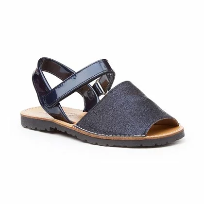 Girls Patent And Glitter Leather Menorcan Sandals Velcro 208 Navy, By AngelitoS 3 Girls Patent And Glitter Leather Menorcan Sandals Velcro 208 Navy, By AngelitoS - Image 3