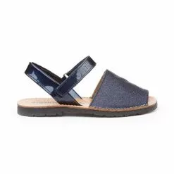 Girls Patent And Glitter Leather Menorcan Sandals Velcro 208 Navy, By AngelitoS