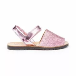 Girls Patent And Glitter Leather Menorcan Sandals Velcro 208 Pink, By AngelitoS