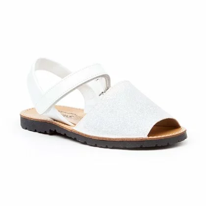 Girls Patent And Glitter Leather Menorcan Sandals Velcro 208 White, By AngelitoS 3 Girls Patent And Glitter Leather Menorcan Sandals Velcro 208 White, By AngelitoS - Image 3