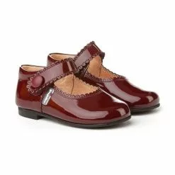 Girls Patent Leather Mary Jane Shoes Velcro 1502 Burgundy, By AngelitoS