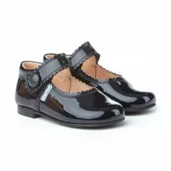 Girls Patent Leather Mary Jane Shoes Velcro 1502 Navy, By AngelitoS