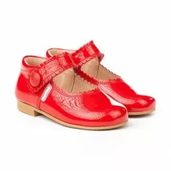 Girls Patent Leather Mary Jane Shoes Velcro 1502 Red, By AngelitoS