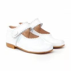 Girls Patent Leather Mary Jane Shoes Velcro 1502 White, By AngelitoS