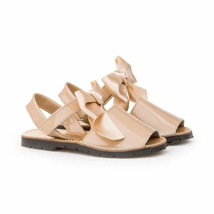 Girls Patent Leather Menorcan Sandals Satin Bow Velcro 206 Camel, By AngelitoS 2 Girls Patent Leather Menorcan Sandals Satin Bow Velcro 206 Camel, By AngelitoS - Image 2