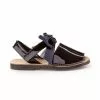 Girls Patent Leather Menorcan Sandals Satin Bow Velcro 206 Navy, By AngelitoS