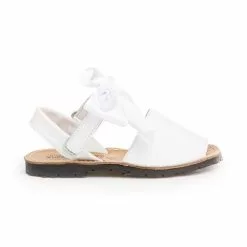 Girls Patent Leather Menorcan Sandals Satin Bow Velcro 206 White, By AngelitoS