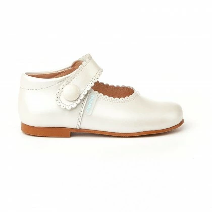 Girls Pearly Leather Mary Jane Shoes Velcro 1502 Beige, By AngelitoS 2 Girls Pearly Leather Mary Jane Shoes Velcro 1502 Beige, By AngelitoS - Image 2
