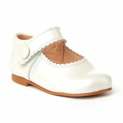 Girls Pearly Leather Mary Jane Shoes Velcro 1502 Beige, By AngelitoS 3 Girls Pearly Leather Mary Jane Shoes Velcro 1502 Beige, By AngelitoS - Image 3