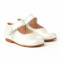Girls Pearly Leather Mary Jane Shoes Velcro 1502 Beige, By AngelitoS