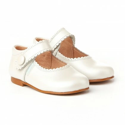 Girls Pearly Leather Mary Jane Shoes Velcro 1502 Beige, By AngelitoS 1 Girls Pearly Leather Mary Jane Shoes Velcro 1502 Beige, By AngelitoS