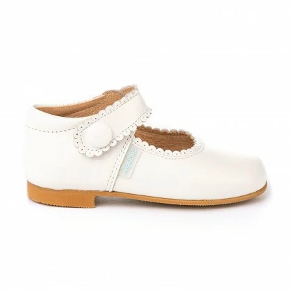 Girls Pearly Leather Mary Jane Shoes Velcro 1502 White, By AngelitoS 2 Girls Pearly Leather Mary Jane Shoes Velcro 1502 White, By AngelitoS - Image 2